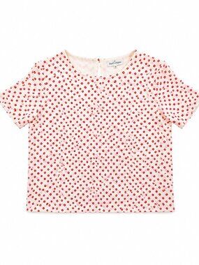 Lloyd Williams White Red Polka Dot Sheer Blouse Size 10 Short Sleeve Top